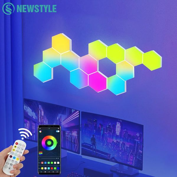 Panneaux LED Hexagonaux Quantum RGB - Lampe Murale Modulaire DIY avec Contrôle via APP et Rythme Musical
