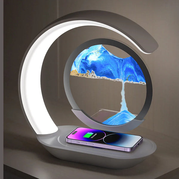 Quicksand Table Lamp – Lampe Sablier 3D avec Chargeur Sans Fil