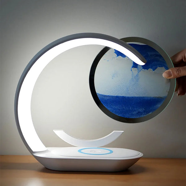 Quicksand Table Lamp – Lampe Sablier 3D avec Chargeur Sans Fil