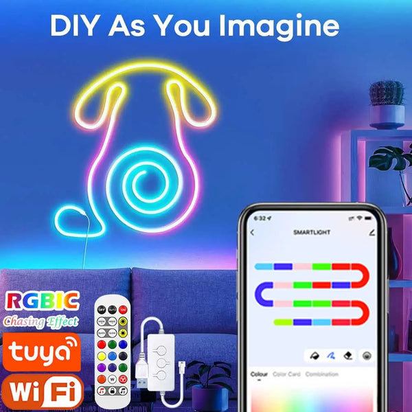 TUYA LED Neon Strip Light 5V USB – Ruban Neon Silicone RGBIC Dreamcolor avec Synchronisation Musicale